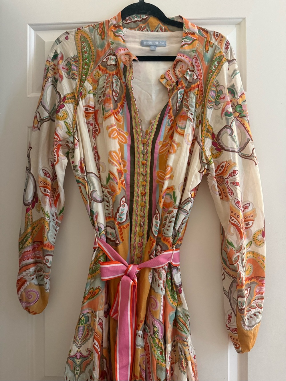 Floral Paisley Print Mini Dress with Pink Tie Belt - Picture 4 of 5